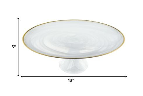Handcrafted Optical Glass And White Gold Footed Cakestand With Gold Rim HomeRoots