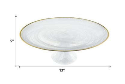 Handcrafted Optical Glass And White Gold Footed Cakestand With Gold Rim HomeRoots