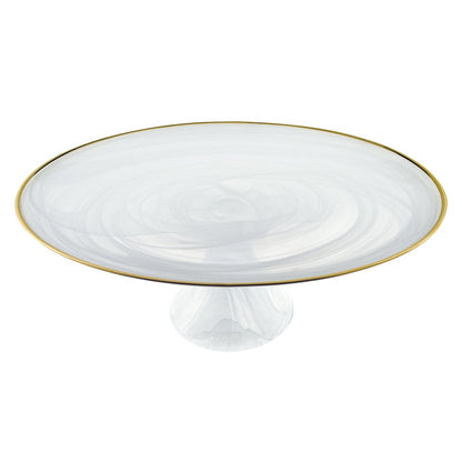 Handcrafted Optical Glass And White Gold Footed Cakestand With Gold Rim HomeRoots