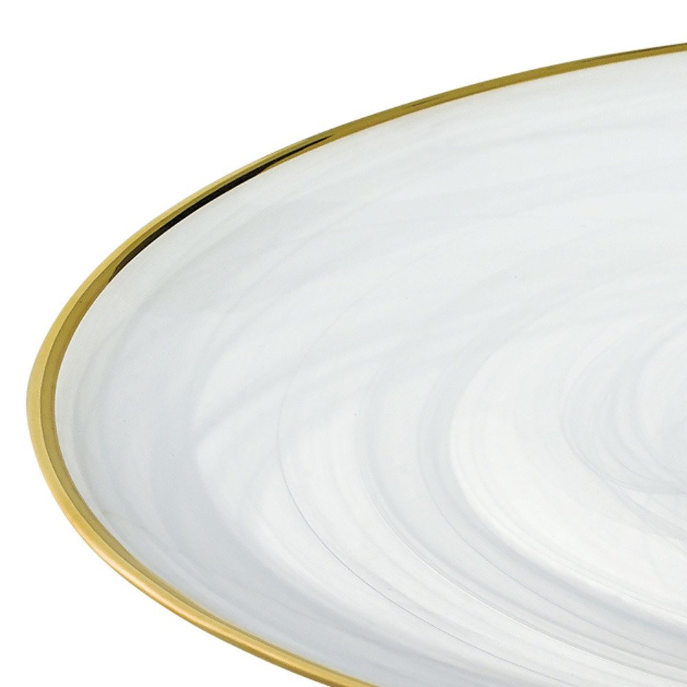 Handcrafted Optical Glass And White Gold Footed Cakestand With Gold Rim HomeRoots