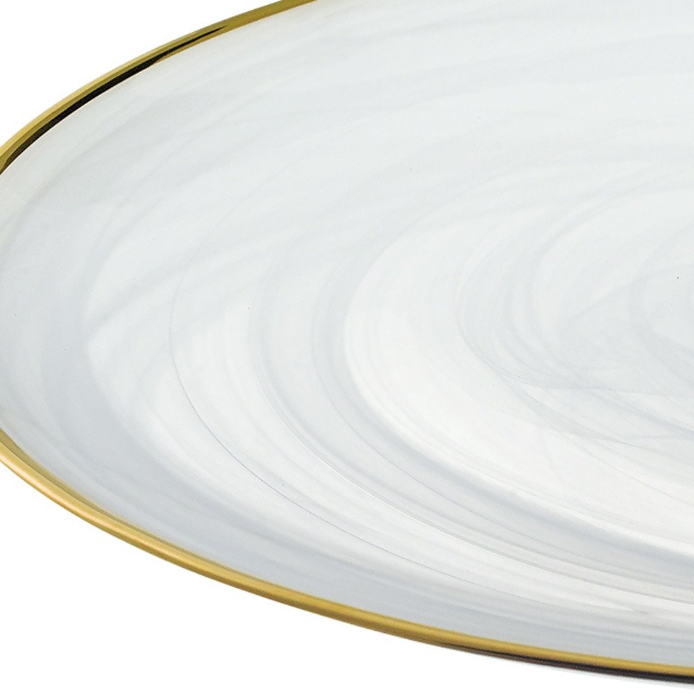 Handcrafted Optical Glass And White Gold Footed Cakestand With Gold Rim HomeRoots