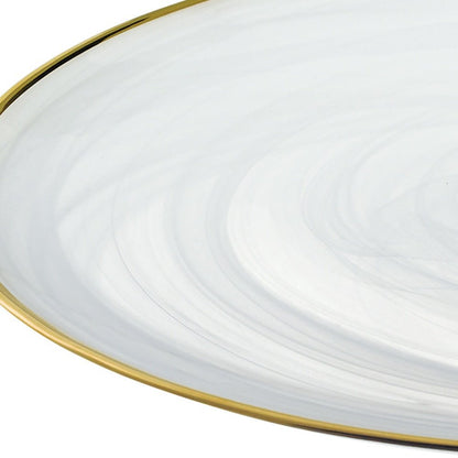 Handcrafted Optical Glass And White Gold Footed Cakestand With Gold Rim HomeRoots