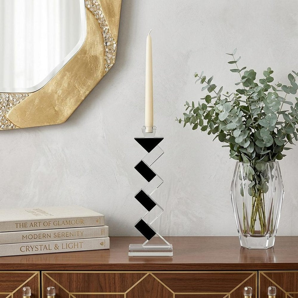 Black Crystal Geometric Tabletop Pillar Candle Holders HomeRoots