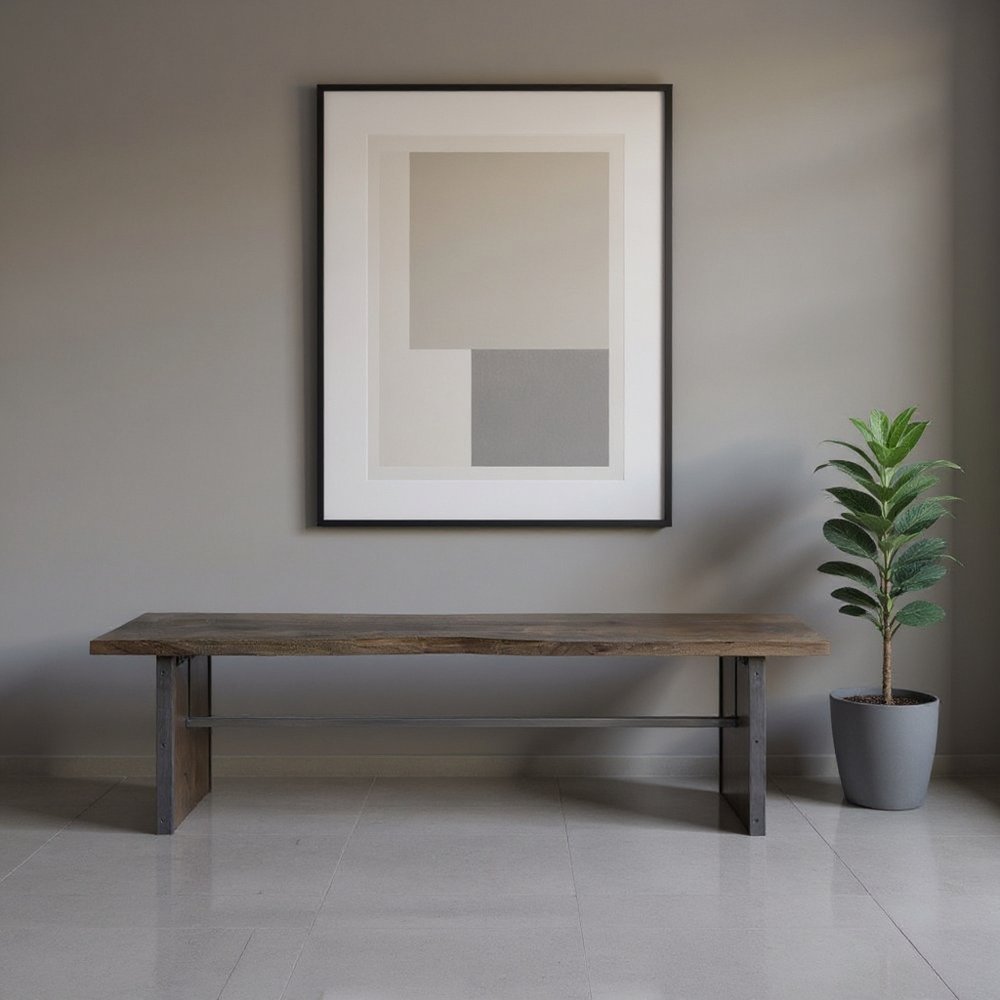 Rectangular Indian Mango Woodbrown Tone Finish W Metal Cladding On The Base Dining Bench HomeRoots