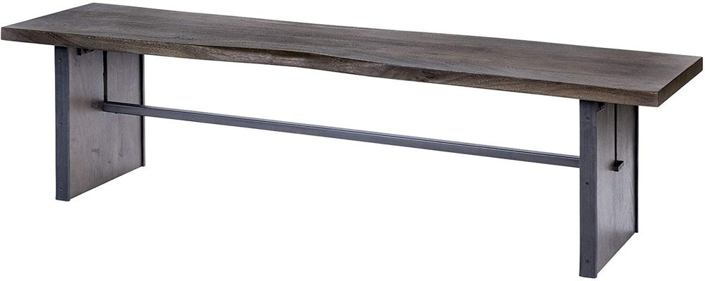 Rectangular Indian Mango Woodbrown Tone Finish W Metal Cladding On The Base Dining Bench HomeRoots