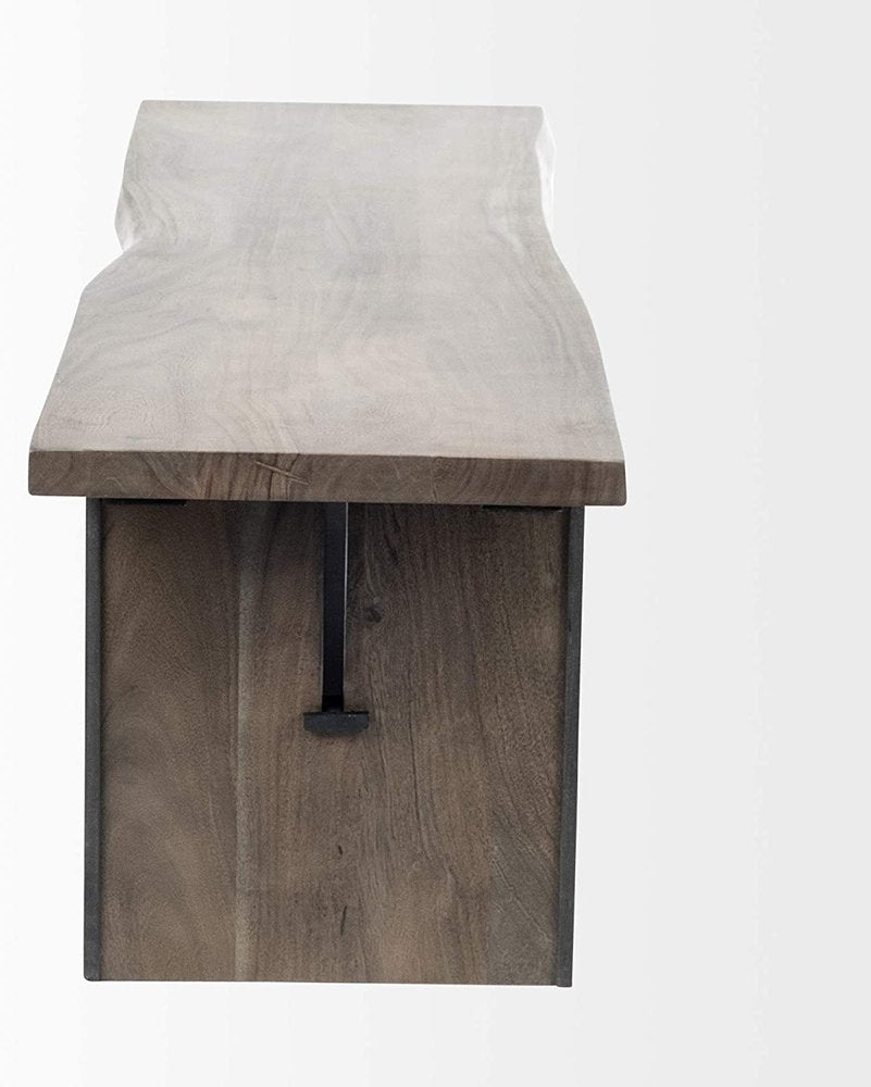 Rectangular Indian Mango Woodbrown Tone Finish W Metal Cladding On The Base Dining Bench — view 2