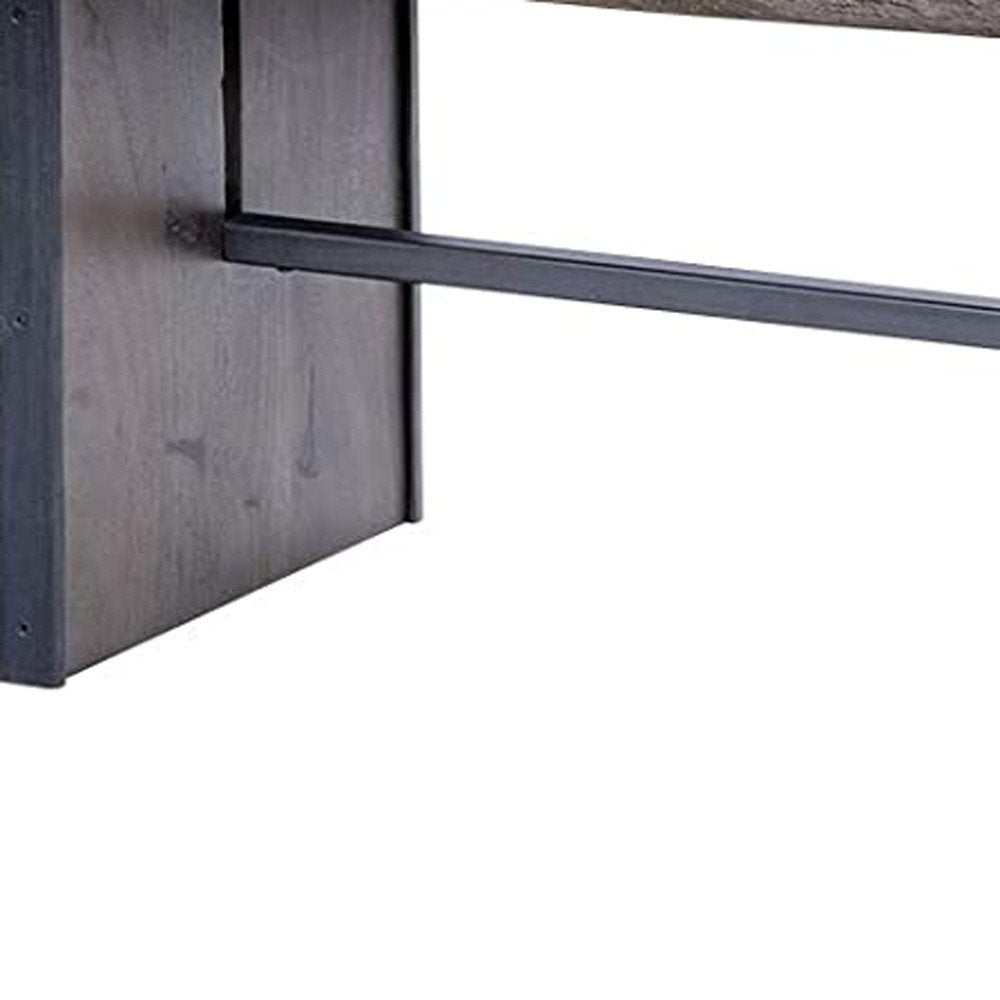 Rectangular Indian Mango Woodbrown Tone Finish W Metal Cladding On The Base Dining Bench — view 5