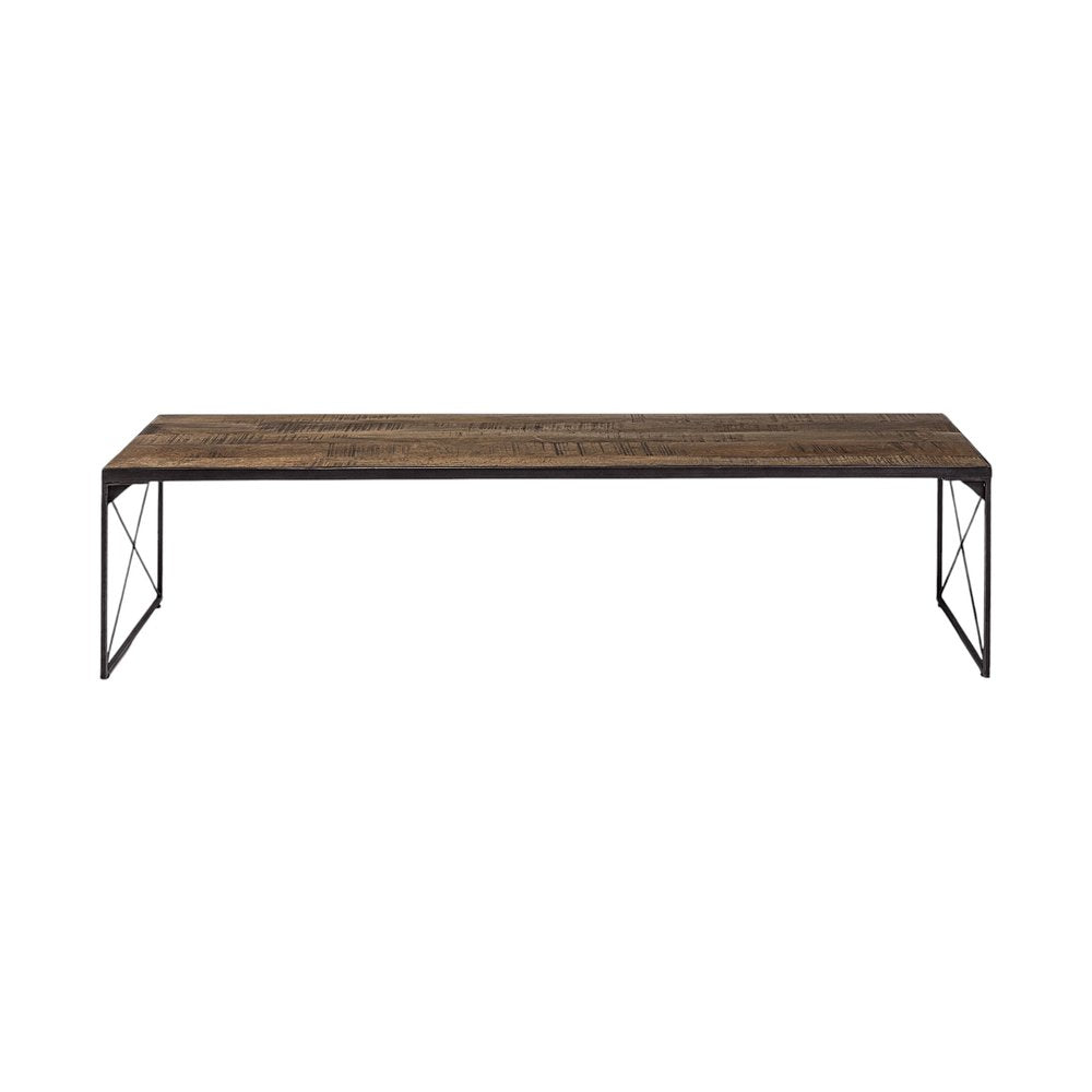 66" Brown And Black Iron and Solid Wood Bench — view 7