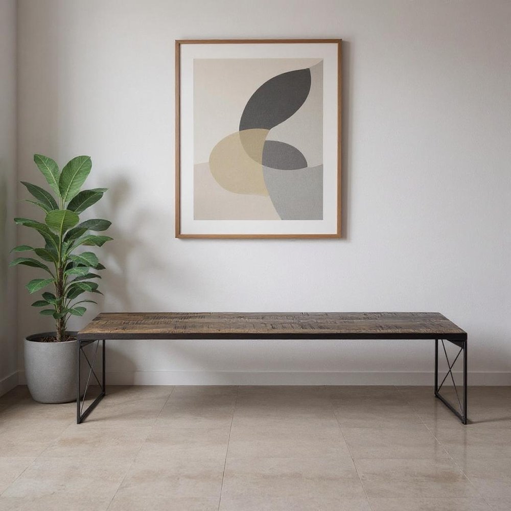 Rectangular Mango Woodmedium Brown Top And Black Iron Base Accent Bench HomeRoots