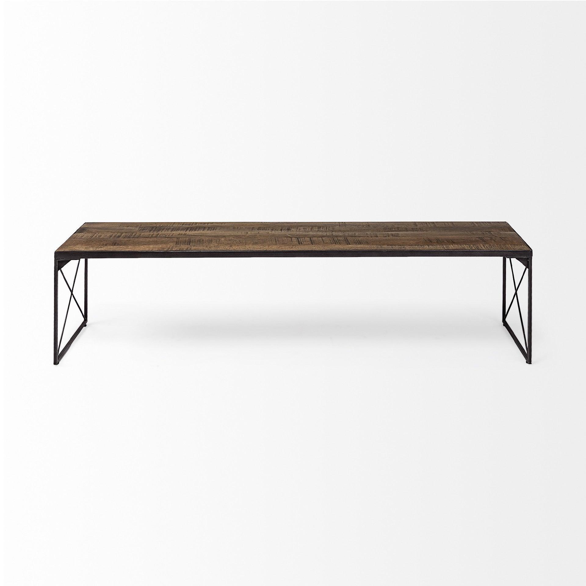 Rectangular Mango Woodmedium Brown Top And Black Iron Base Accent Bench - FurniFindUSA