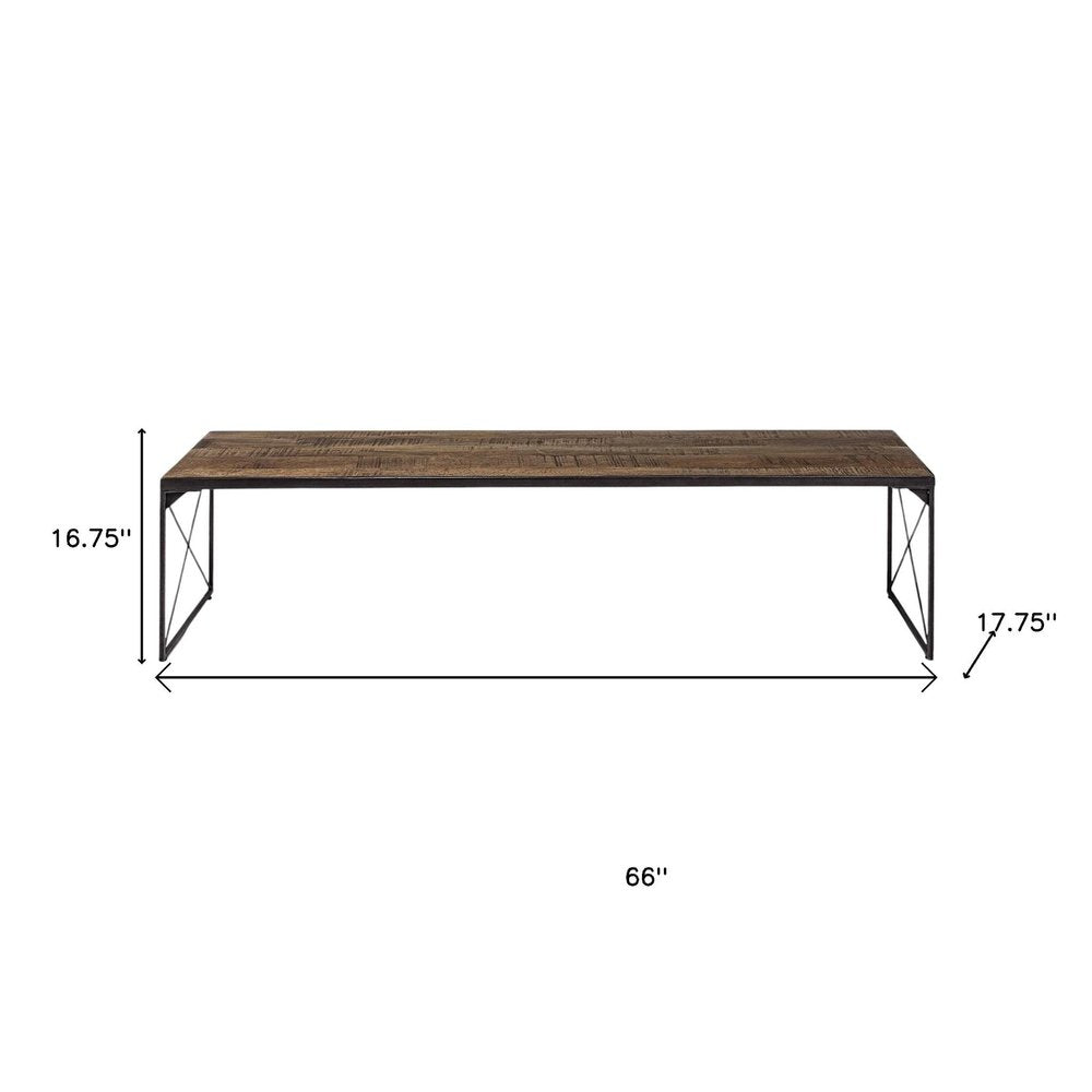 66" Brown And Black Iron and Solid Wood Bench — view 8