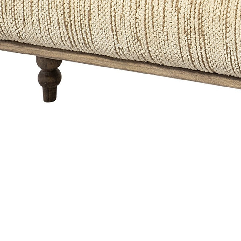 55" Cream and Wood Brown Upholstered Fabric Bench HomeRoots