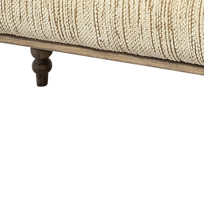 55" Cream and Wood Brown Upholstered Fabric Bench HomeRoots