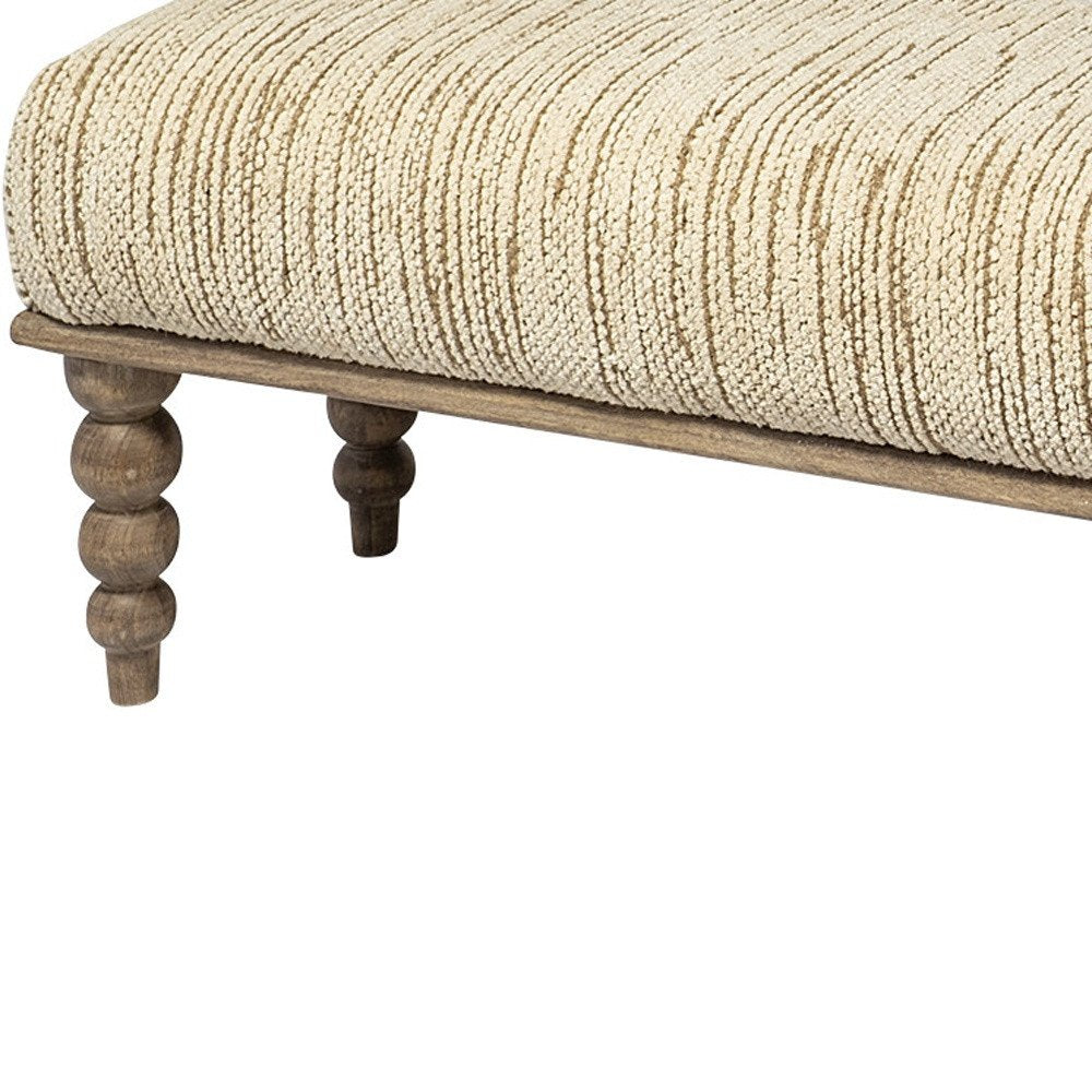 55" Cream and Wood Brown Upholstered Fabric Bench HomeRoots