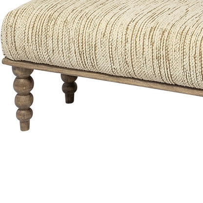 55" Cream and Wood Brown Upholstered Fabric Bench HomeRoots