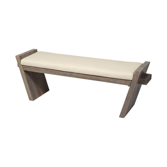 14" Cream and Brown Upholstered Linen Blend Bench HomeRoots
