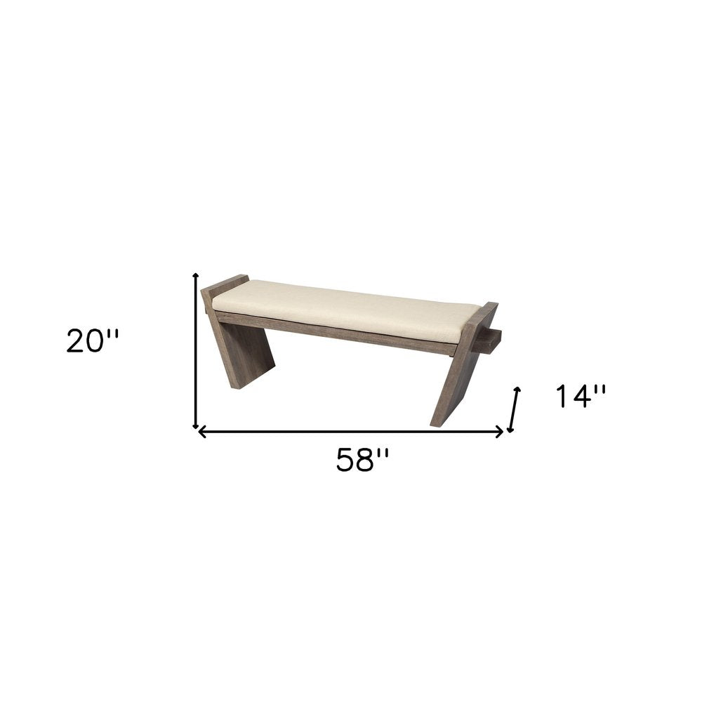 14" Cream and Brown Upholstered Linen Blend Bench HomeRoots