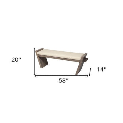 14" Cream and Brown Upholstered Linen Blend Bench HomeRoots
