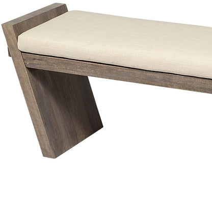 14" Cream and Brown Upholstered Linen Blend Bench HomeRoots