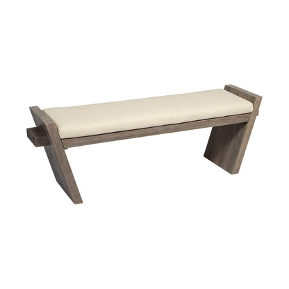 14" Cream and Brown Upholstered Linen Blend Bench HomeRoots