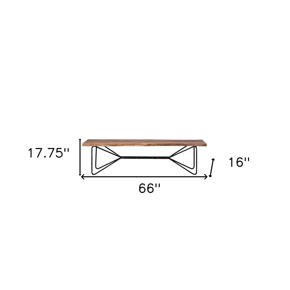 66" Brown and Black Distressed Live Edge Solid Wood Dining Bench HomeRoots