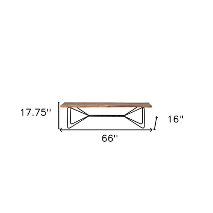 66" Brown and Black Distressed Live Edge Solid Wood Dining Bench HomeRoots