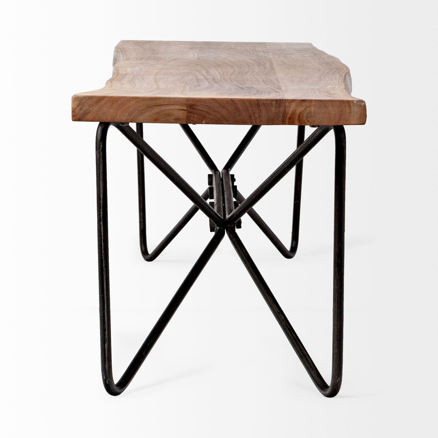 66" Brown and Black Distressed Live Edge Solid Wood Dining Bench HomeRoots