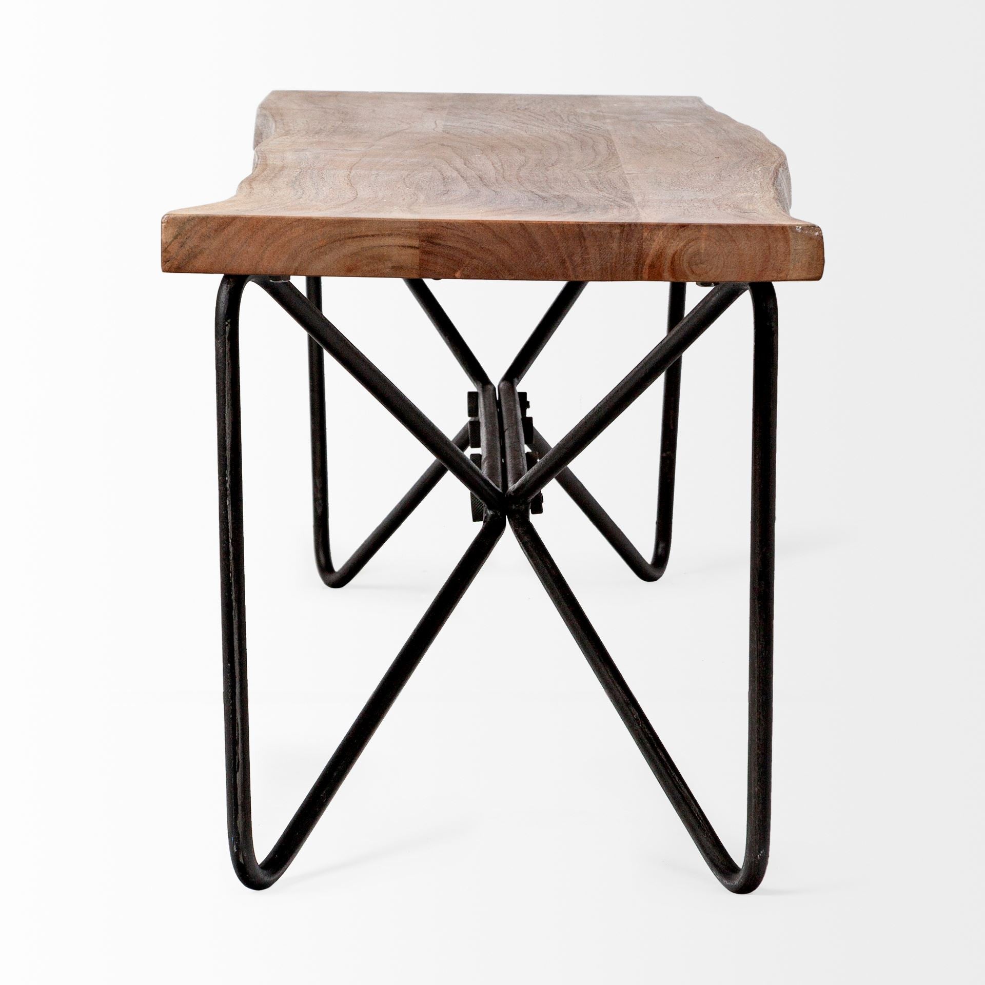 66" Brown and Black Distressed Live Edge Solid Wood Dining Bench HomeRoots