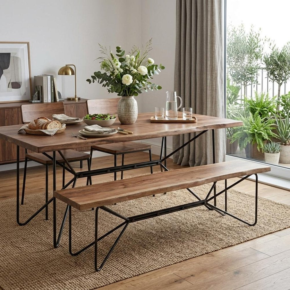 66" Brown and Black Distressed Live Edge Solid Wood Dining Bench HomeRoots