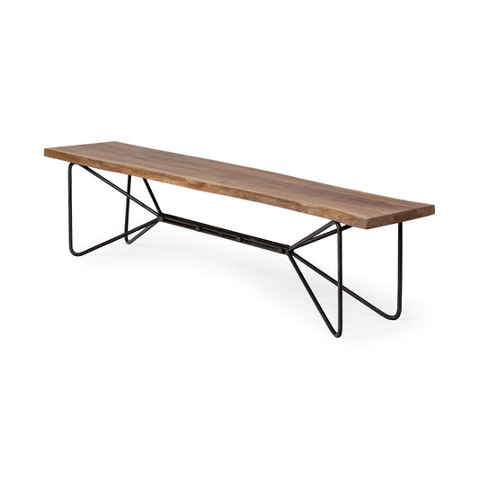 66" Brown and Black Distressed Live Edge Solid Wood Dining Bench HomeRoots