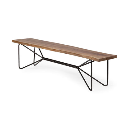 66" Brown and Black Distressed Live Edge Solid Wood Dining Bench HomeRoots