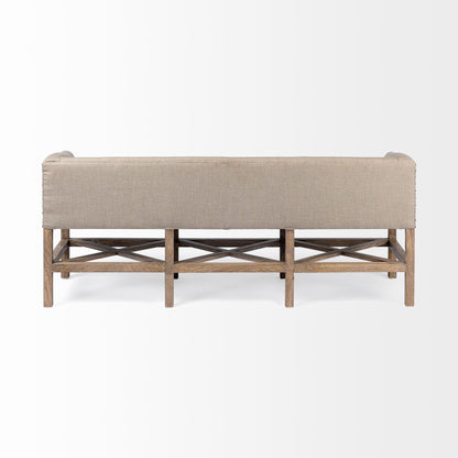 19" Beige and Brown Upholstered Cotton Blend Bench