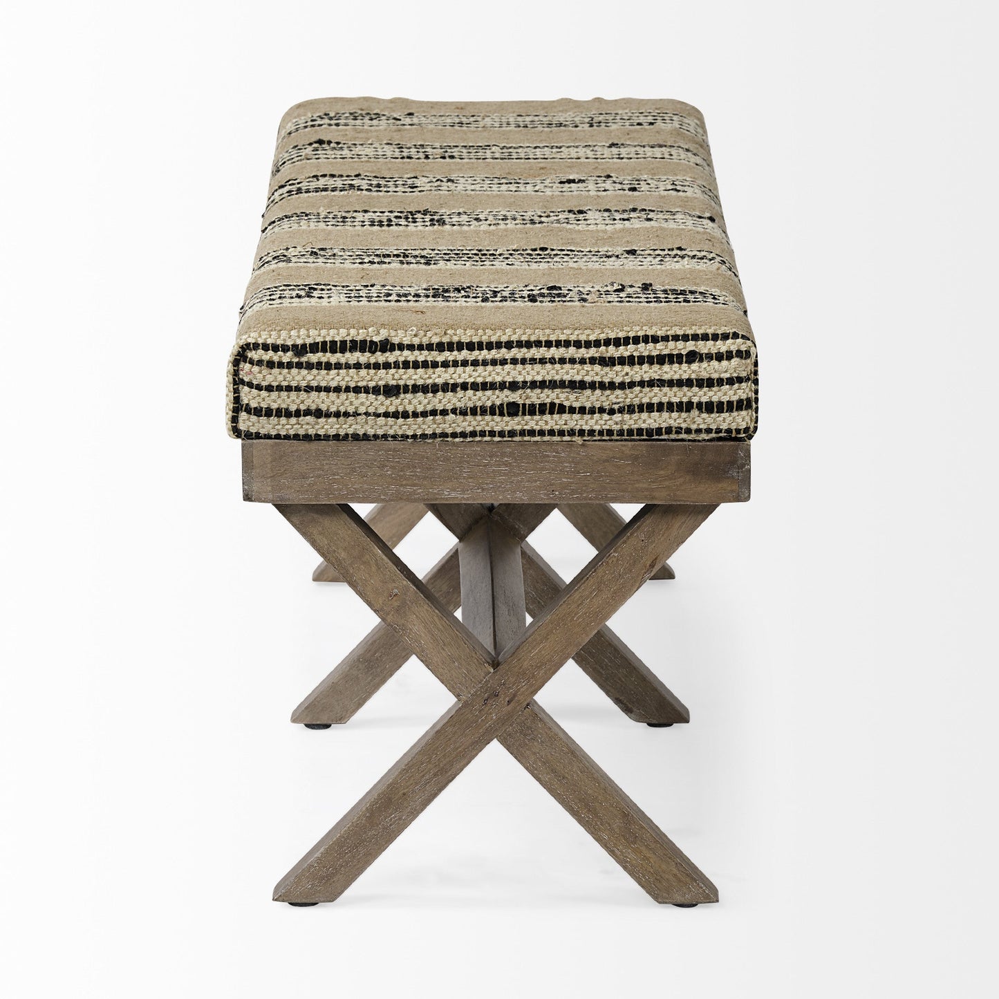 16" Beige And Brown Upholstered Cotton Blend Bench HomeRoots