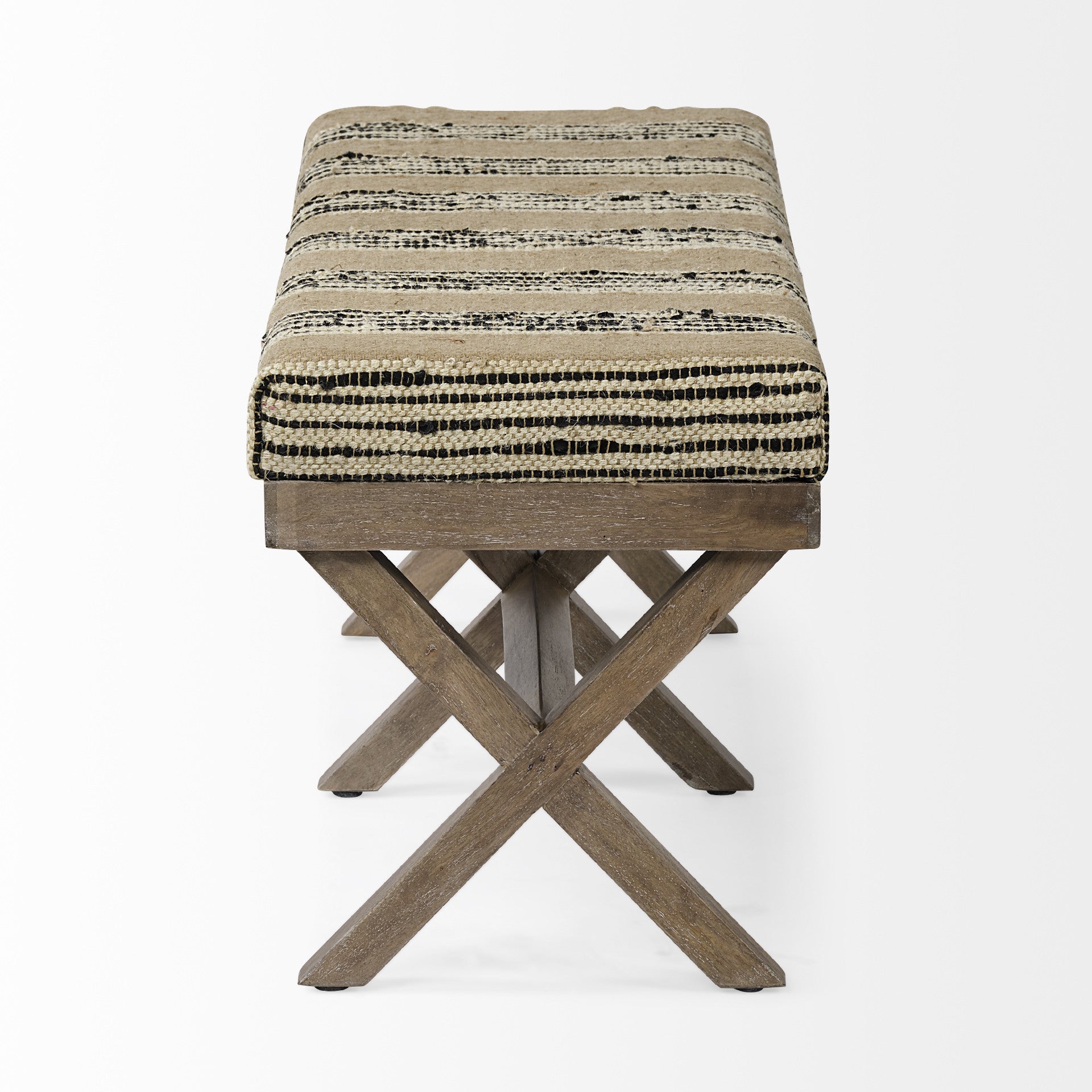 16" Beige And Brown Upholstered Cotton Blend Bench HomeRoots