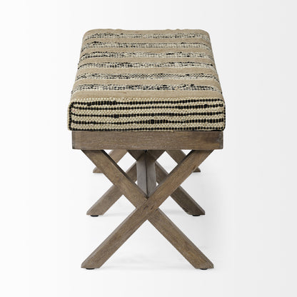 16" Beige And Brown Upholstered Cotton Blend Bench HomeRoots
