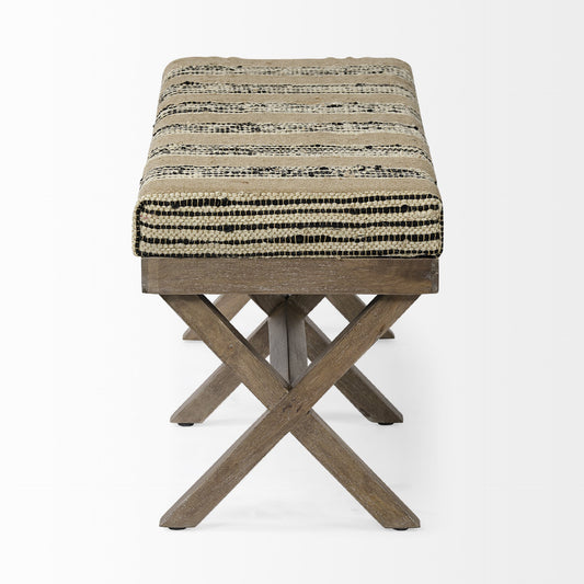 16" Beige And Brown Upholstered Cotton Blend Bench HomeRoots