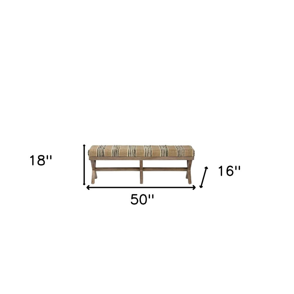 16" Beige And Brown Upholstered Cotton Blend Bench HomeRoots