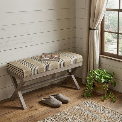 16" Beige And Brown Upholstered Cotton Blend Bench HomeRoots