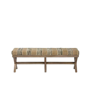 16" Beige And Brown Upholstered Cotton Blend Bench HomeRoots