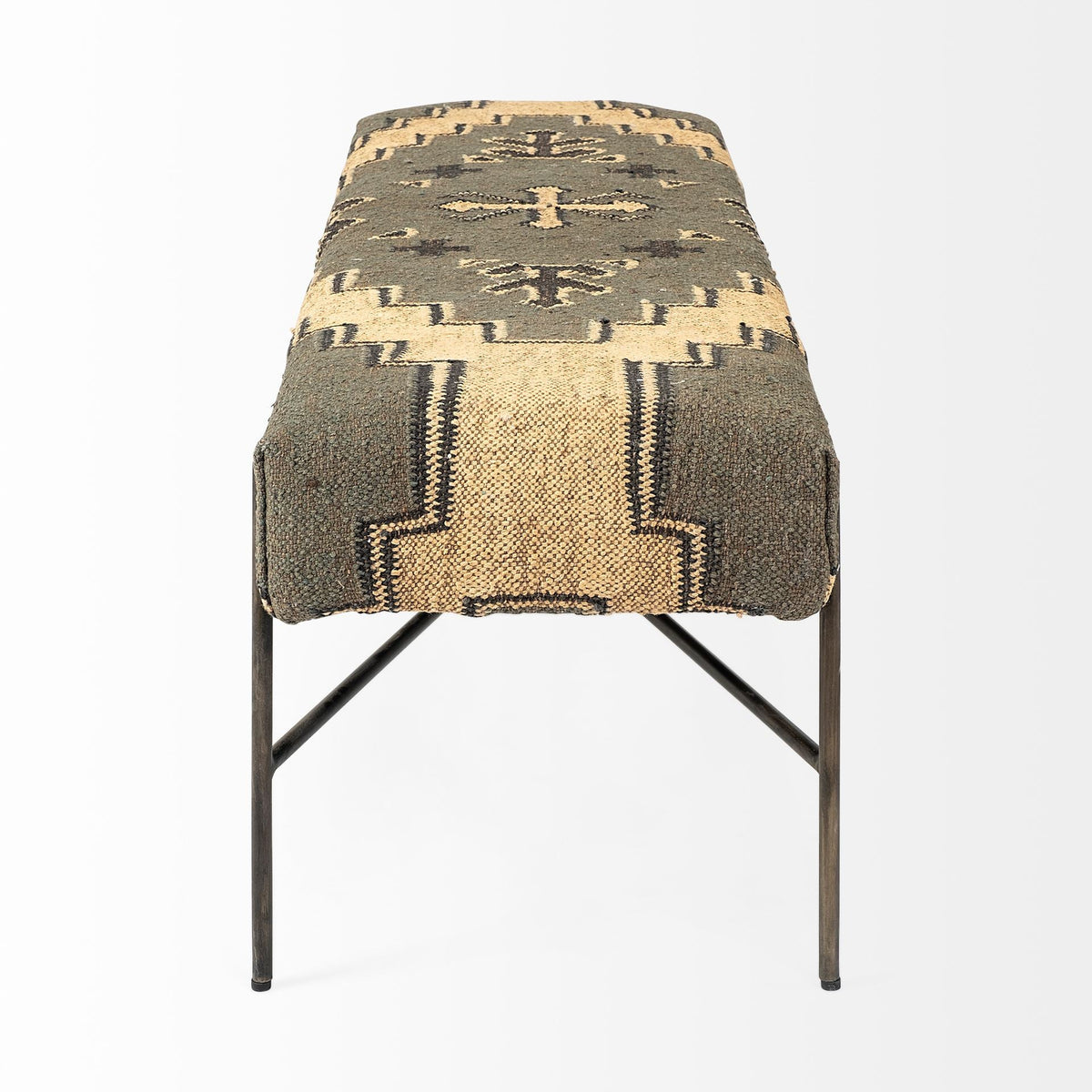 55" Green Brown and Black Upholstered Abstract Cotton Blend Bench — view 3