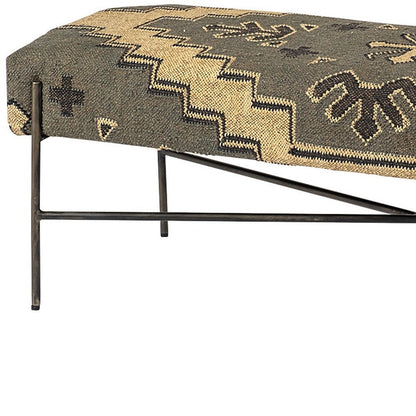 55" Green Brown and Black Upholstered Abstract Cotton Blend Bench HomeRoots