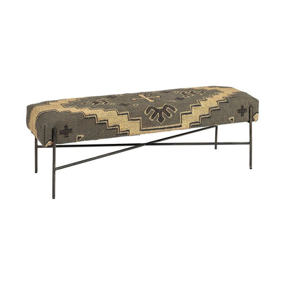55" Green Brown and Black Upholstered Abstract Cotton Blend Bench HomeRoots