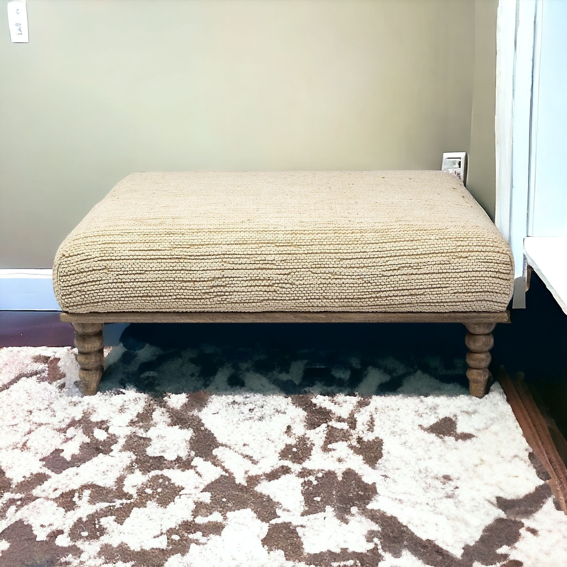 42" Cream And Brown Upholstered Cotton Blend Bench - FurniFindUSA