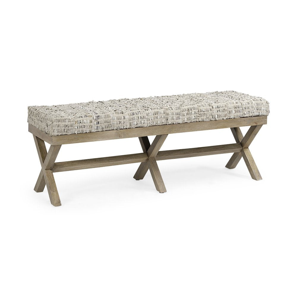 16" Beige and Brown Upholstered Faux Leather Bench HomeRoots