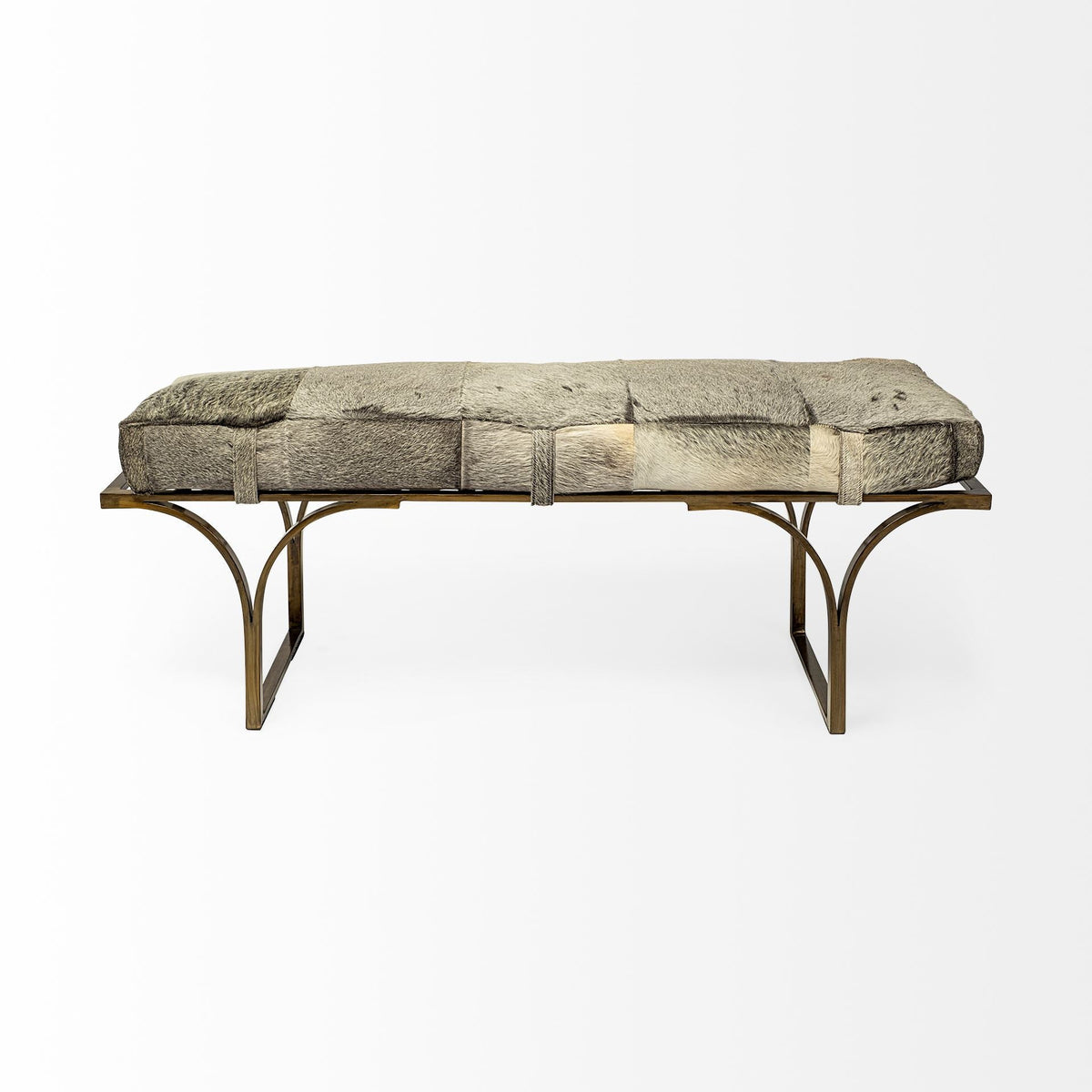 55" Gray and Antiqued Brass Faux Fur Upholstery Bench HomeRoots