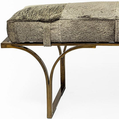 55" Gray and Antiqued Brass Faux Fur Upholstery Bench HomeRoots
