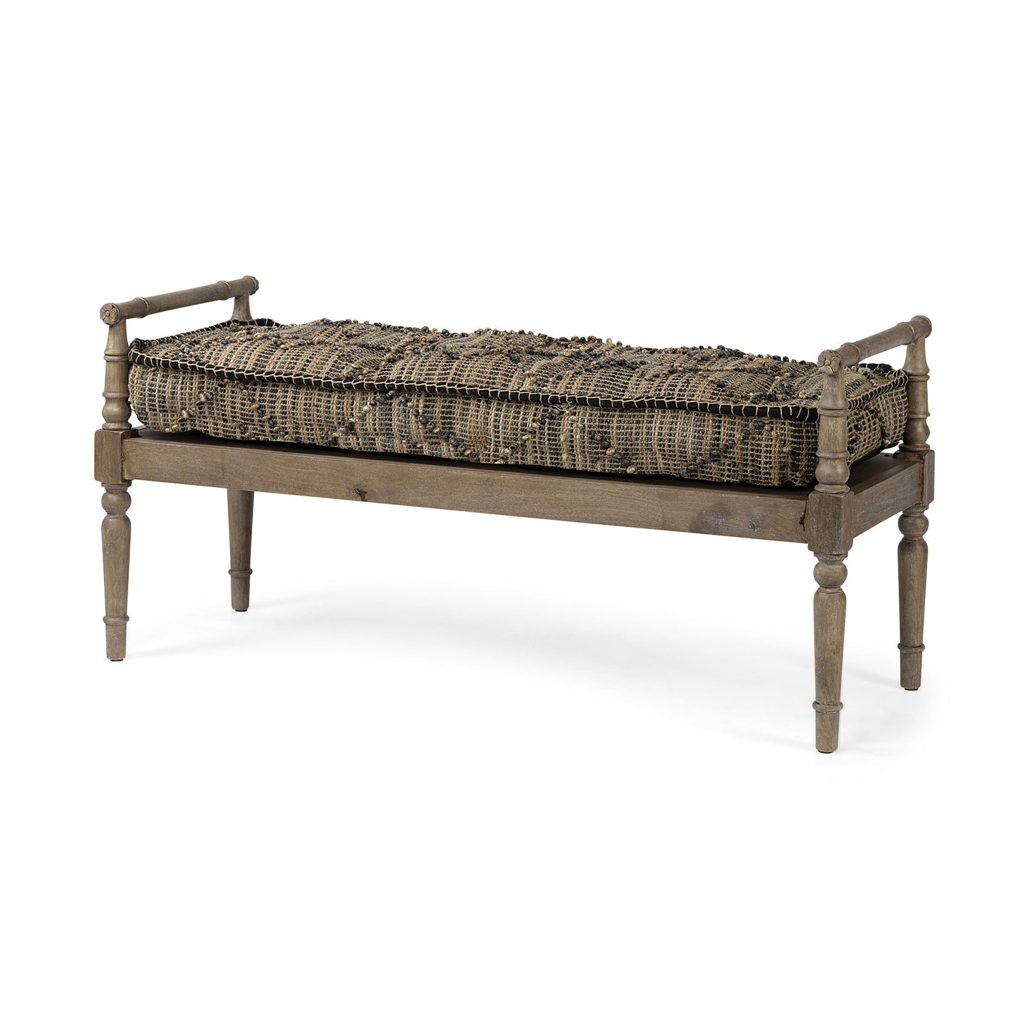 57" Beige And Brown Upholstered Cotton Blend Bench HomeRoots