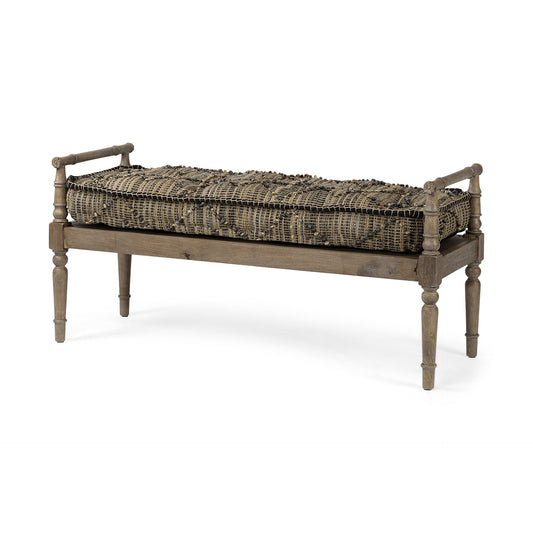 57" Beige And Brown Upholstered Cotton Blend Bench HomeRoots