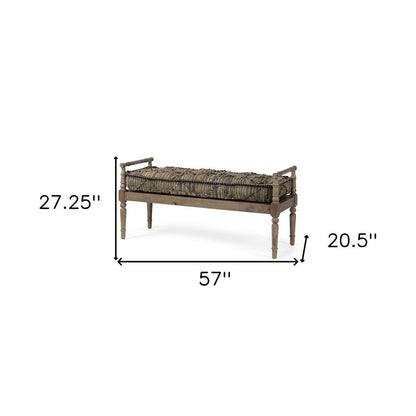 57" Beige And Brown Upholstered Cotton Blend Bench HomeRoots
