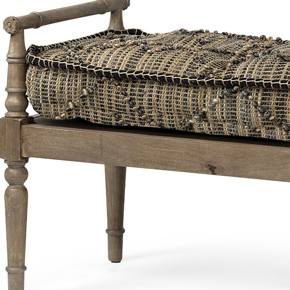 57" Beige And Brown Upholstered Cotton Blend Bench HomeRoots